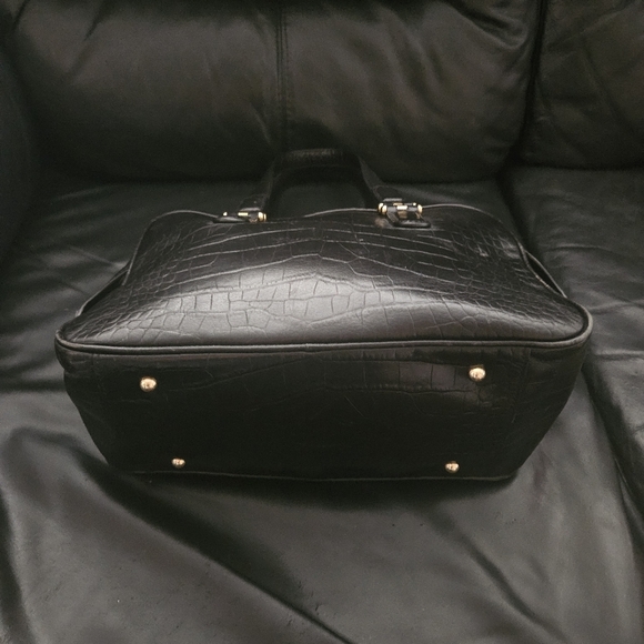 Ralph Lauren Black 100% Leather Croc Embossed Gold Hardware Satchel Tote - Picture 7 of 16